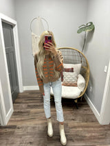 ELIZA RUST AND TAUPE STRIPE BUTTON UP CARDIGAN