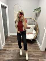 KIMMY MARSALA RIBBED SHORT SLEEVE BASIC TEE