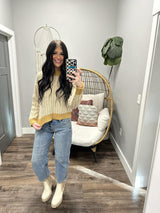 KYLIE MUSTARD KNIT SCALLOP DETAIL SWEATER TOP