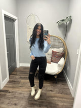 KYLIE BLUE RIBBED STRIPE SWEATER TOP