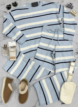 TORY LIGHT BLUE STRIPE COZY 2 PIECE WIDE LEG SET