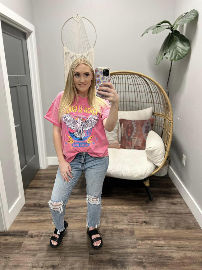 PINK WASHED ROCK N ROLL GRAPHIC TEE