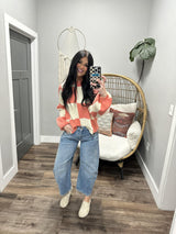 KYNDRA CORAL CHECKERED SWEATER TOP