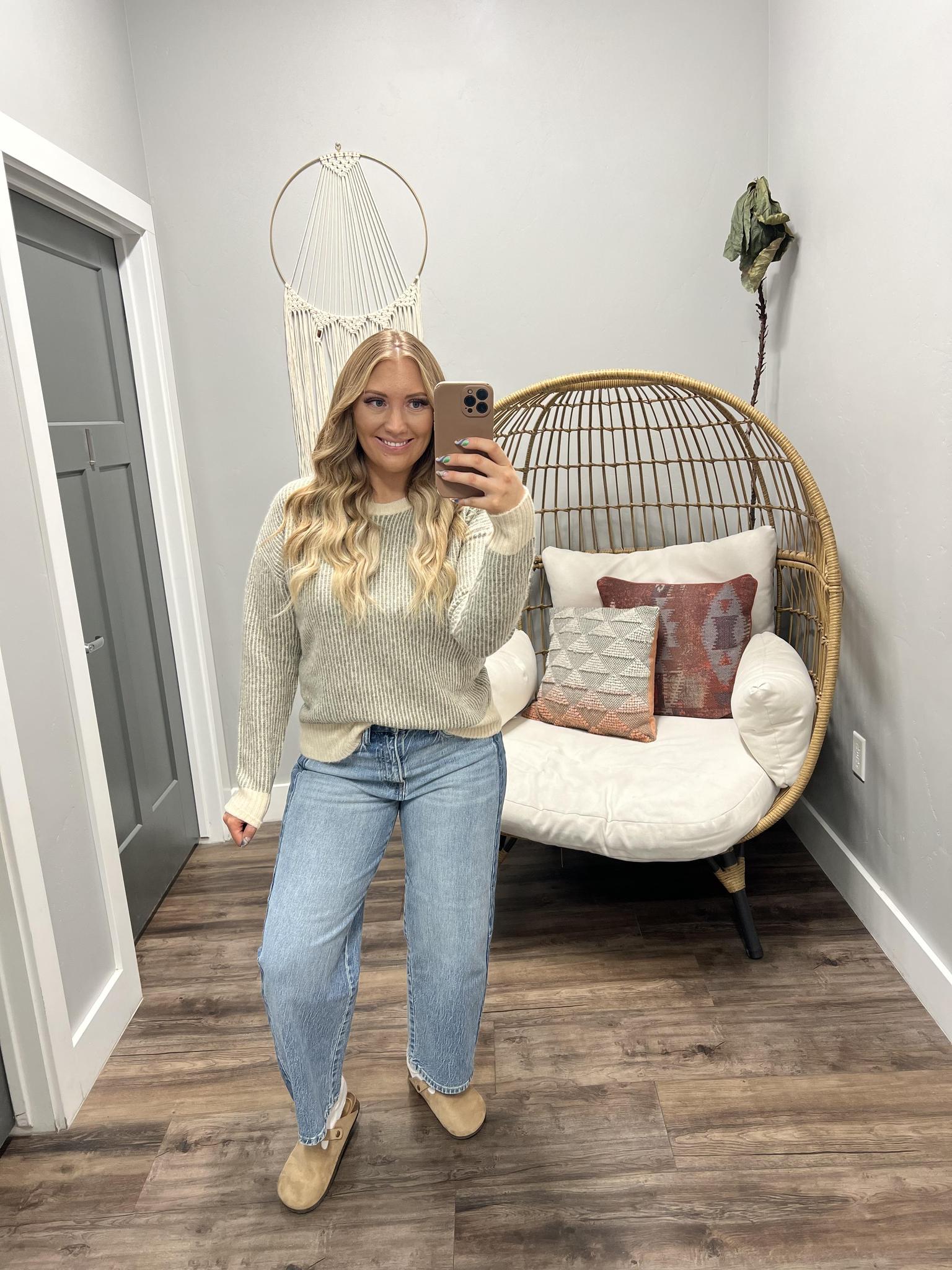 VALERIE OLIVE STRIPE SWEATER TOP