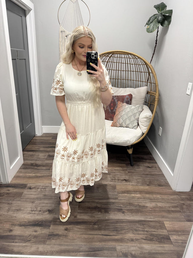 BRENDA CREAM EMBROIDERED FLORAL DRESS