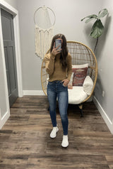 MAIZY CAMEL RIBBED LONG SLEEVE SWEATER TOP