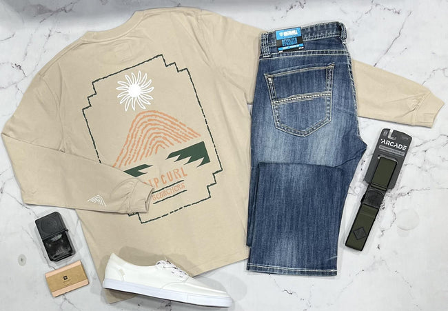 RIP CURL SEARCHERS PATHWAYS LONG SLEEVE TEE CEMENT