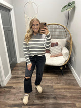 REESE GREY STRIPE COLLARED SWEATER TOP