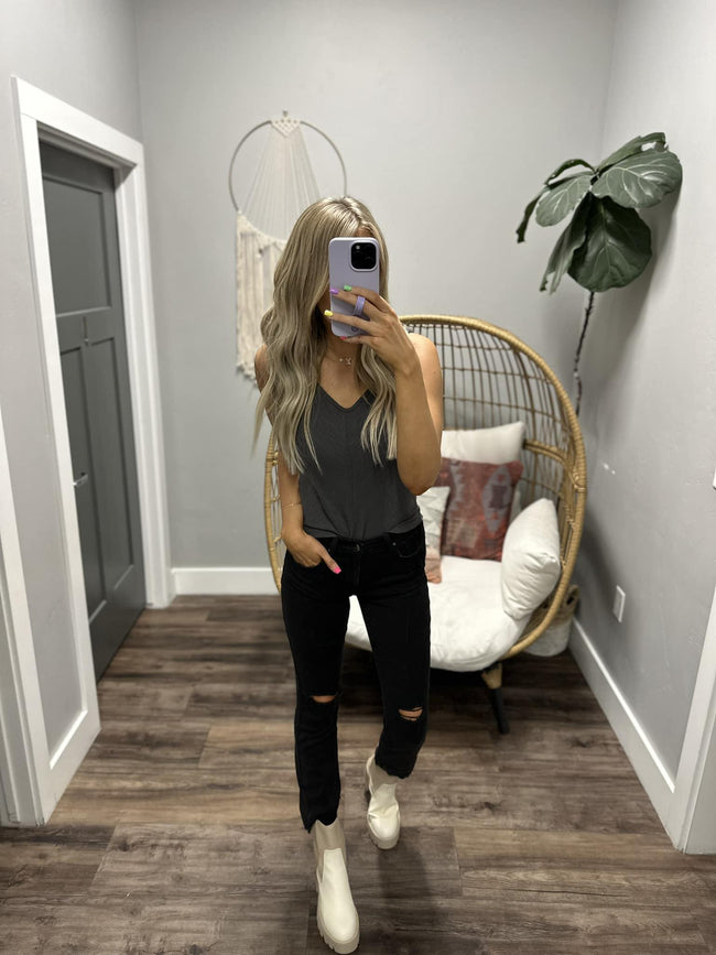 HAISLEY PANEL CHARCOAL TANK TOP