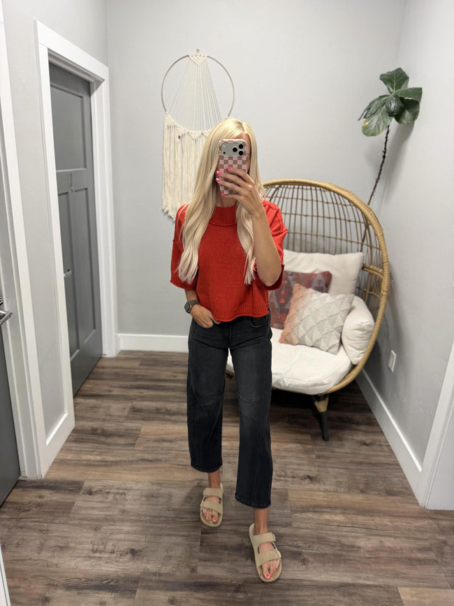 GABBY RED SHORT SLEEVE SWEATER TOP