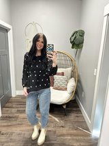 BRYNLIE BLACK AND WHITE EMBROIDERED FLORAL BLOUSE TOP