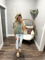 SANDRA SAGE RUFFLED SLEEVE BLOUSE TOP