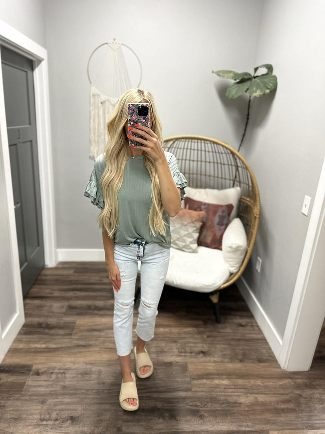 SANDRA SAGE RUFFLED SLEEVE BLOUSE TOP