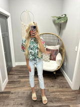 JANDIE KELLY GREEN EMBROIDERED SLEEVE BLOUSE