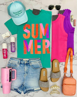 TEAL SUMMER NEON GRAPHIC TEE