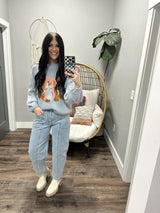 CLARA BLUE KNIT COWBOY BOOTS SWEATER TOP