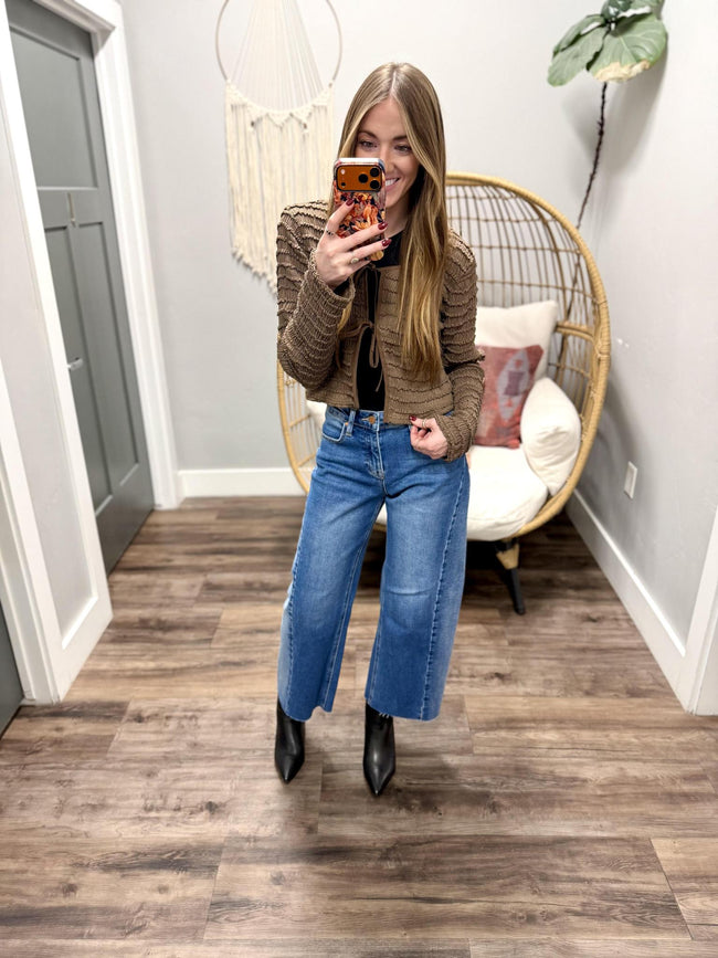 STELLA CHOCOLATE CRINKLE TIE FRONT CARDIGAN
