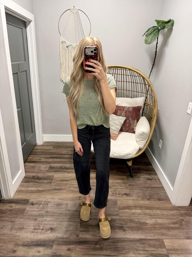 MOLLY SAGE KNIT SHORT SLEEVE SWEATER TOP