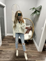 EMMA IVORY RIBBED BOMBER POCKET JACKET