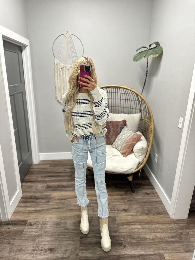 EMMI CREAM AND NAVY STRIPE SWEATER TOPS