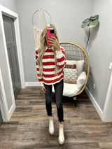 JENNIFER RED/CREAM STRIPE POLO TOP