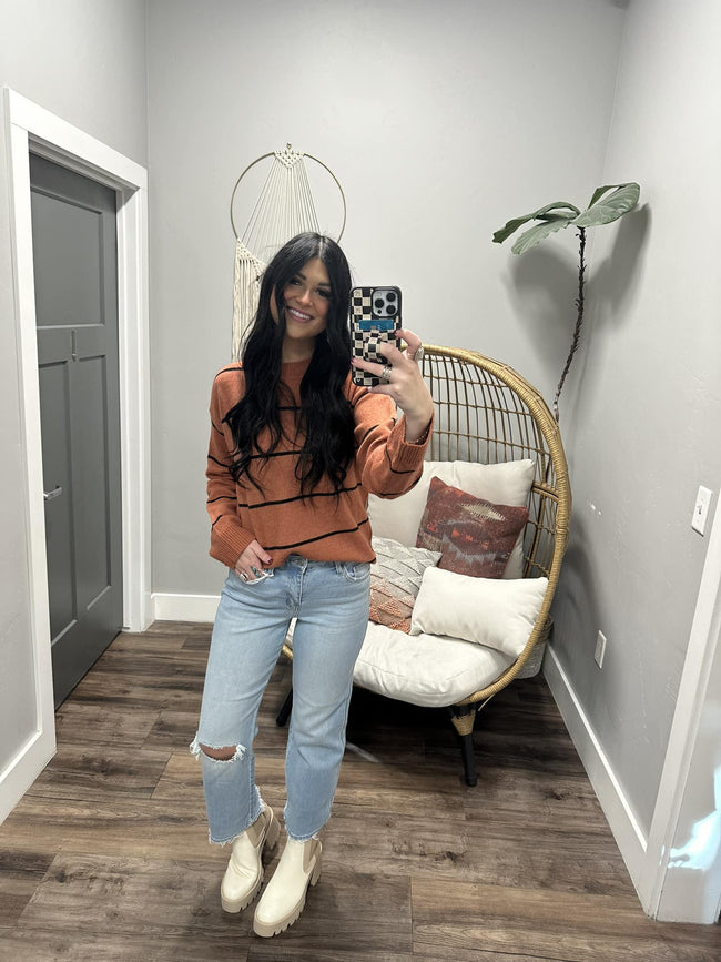 CAMILLA BAKED CLAY STRIPE SWEATER TOP