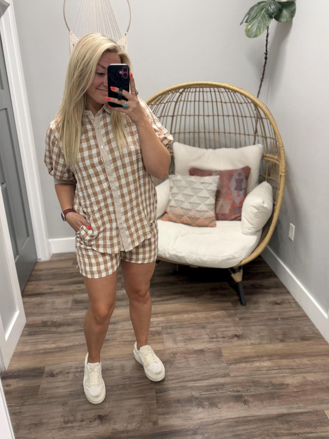 LIBBIE CAMEL CHECKERED 2 PIECE SET