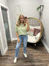 BECKY SAGE SHORT SLEEVE SWEATER TOP