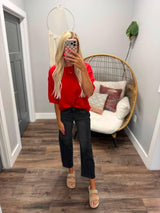 BAYLEE RED FP DUPE SHORT SLEEVE SWEATER TOP