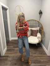 ASPEN RED STRIPE HENLEY SWEATER TOP