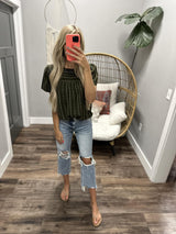 OLIVE SUE DOTTED DETAIL FLUTTER SLEEVE BLOUSE