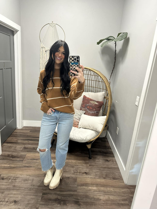 CAMILLA CAMEL STRIPE SWEATER TOP