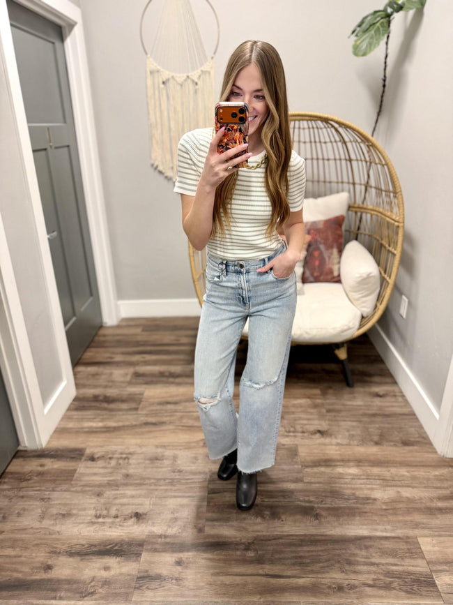 DONNA SAGE STRIPE SHORT TEE