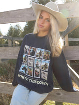 NAVY WRITE THIS DOWN CREW SWEATSHIRT