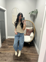 IVAN TAUPE STRIPE SHORT SLEEVE TOP