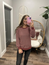 BRICK STRIPED COZY CREW TOP