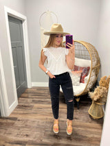 IVORY STITCH DETAIL RUFFLE SLEEVE BLOUSE