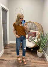 CAMEL RUFFLE SLEEVE TOP