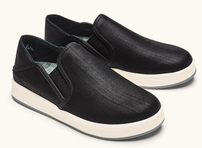 OLUKAI KI'IHELE'ILI LEATHER SNEAKERS BLACK