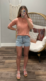 PEACH CORAL RIBBED SWEATER TOP