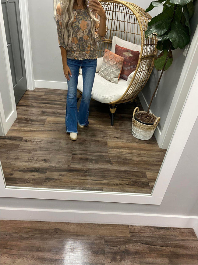 VINTAGE FALL FLORAL SMOCKED BLOUSE
