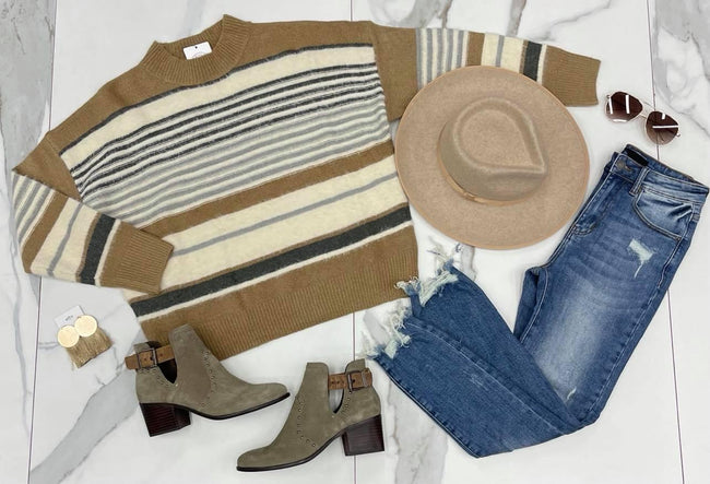 TAUPE MULTI STRIPE COZY SWEATER