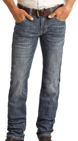 ROCK & ROLL SLIM FIT STRETCH SIMPLE POCKET STRAIGHT BOOTCUT JEANS MEDIUM WASH