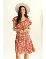 RUST DITSY FLORAL TIERED DRESS