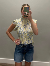 NEON CITRUS & BLUE PALM & FLORAL BLOUSE