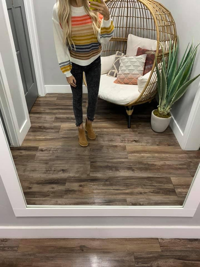 IVORY MULTI STRIPE SWEATER TOP