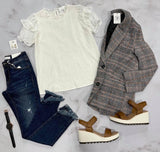 OFF WHITE TIERED RUFFLE SLEEVE BLOUSE