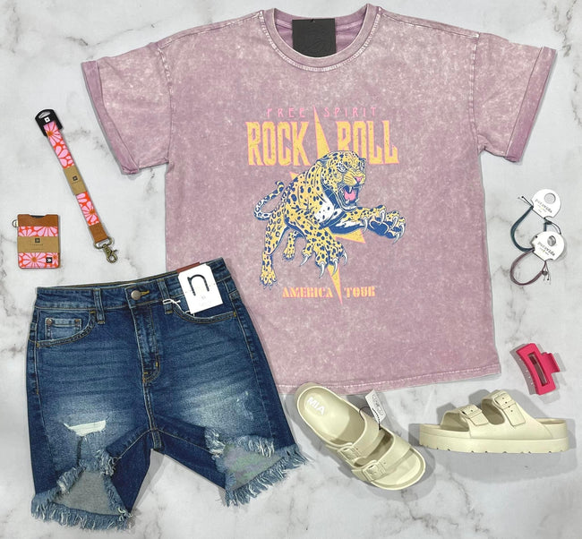 LAVENDER WASHED FREE SPIRIT ROCK & ROLL TEE