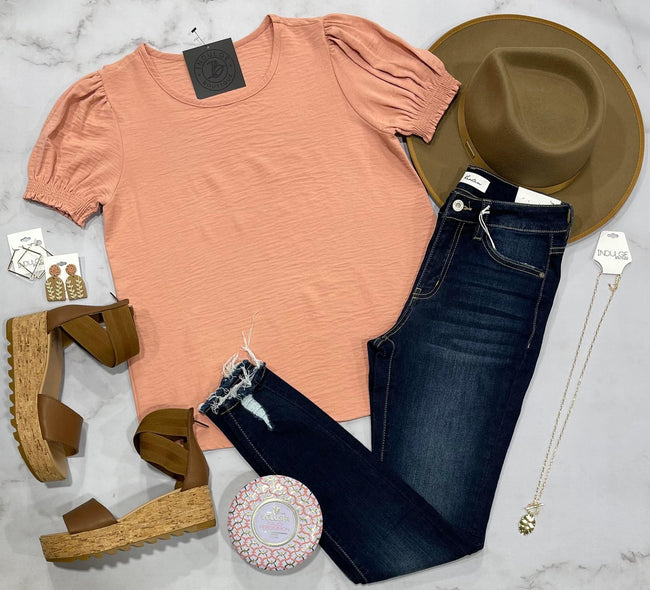 MAUVE SMOCK SLEEVE BLOUSE