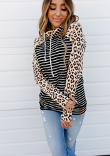 BLACK STRIPE LEOPARD SLEEVE HOODIE